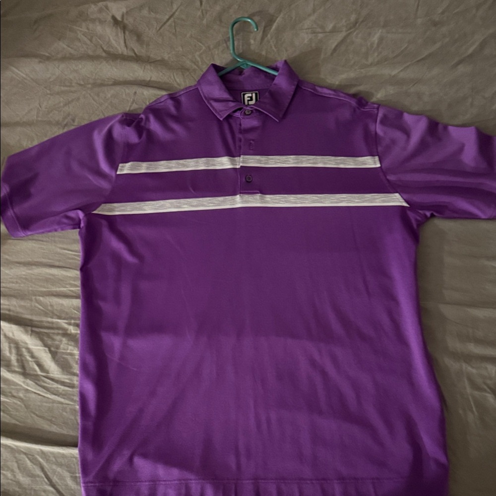 FootJoy Men's Polo Shirt in Purple with White Stripes